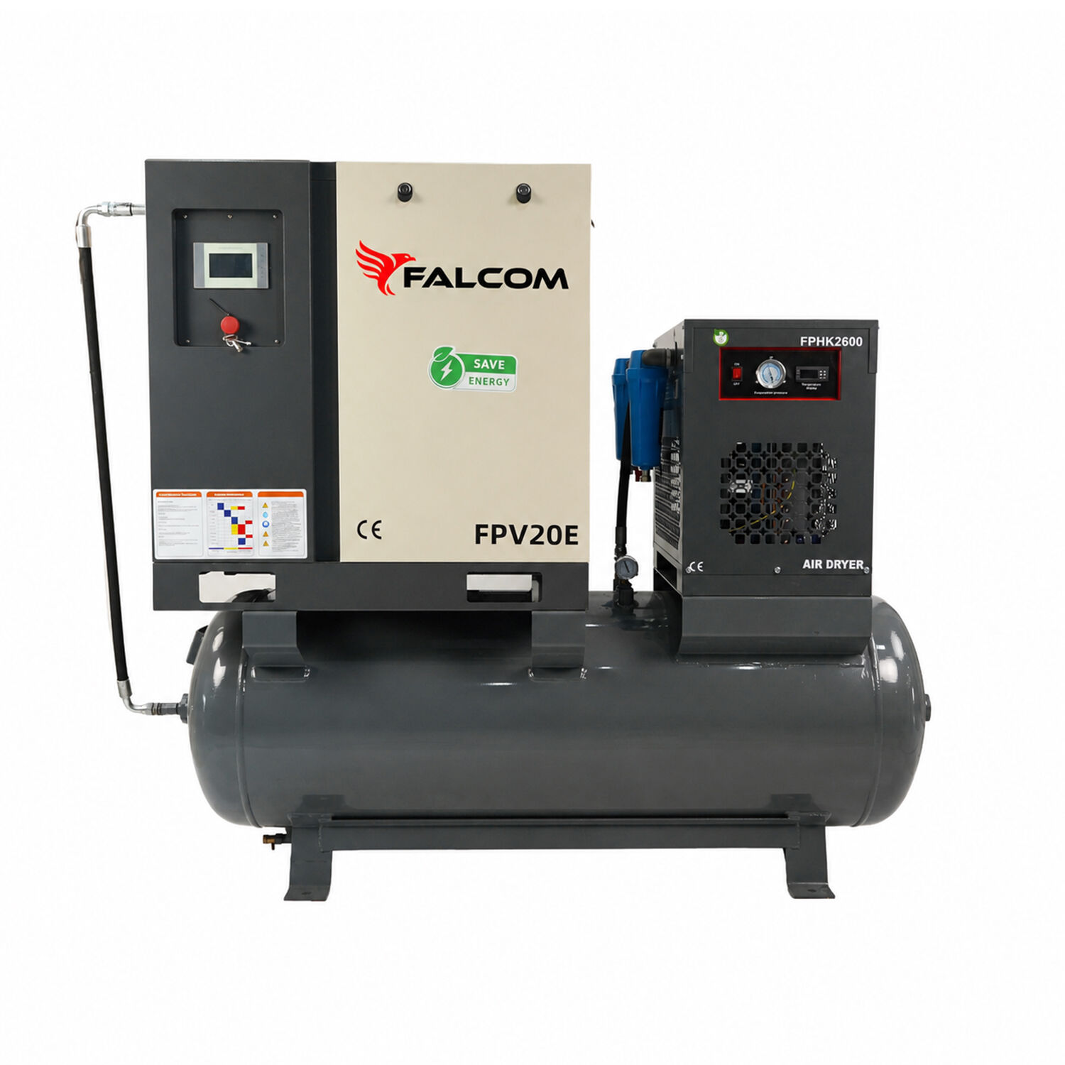 FALCOM 20 HP 500 Lt Depo Üstü İnvertörlü Vidalı Hava Kompresörü